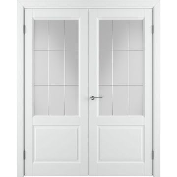 Двухстворчатая распашная дверь Патриция белая эмаль со стеклом