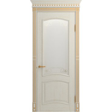 Межкомнатная дверь массив ясеня Viporte Бристоль белая эмаль патина золото остеклённая