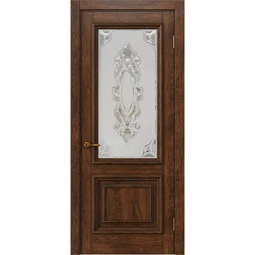 Межкомнатная дверь массив дуба Екатерина орех чёрный остеклённая