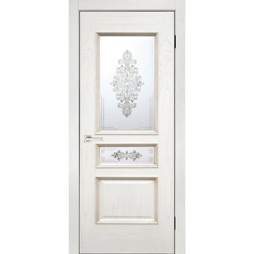 Межкомнатная дверь шпон Альба ясень белый остеклённая