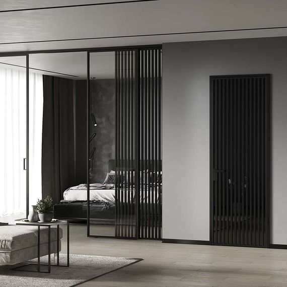 Алюминиевая стеклянная перегородка Классическая 1AG - 11AG черный матовый стекло прозрачное