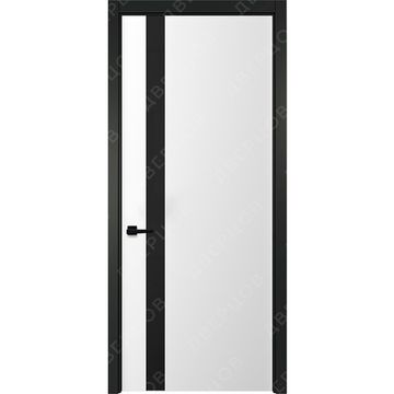 Межкомнатная белая дверь Геометрия 5 с чёрным наличником остеклённая