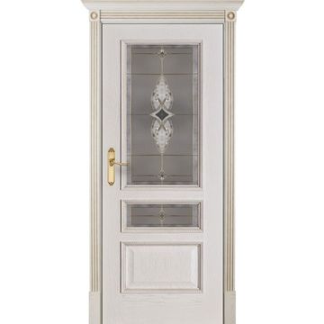 Межкомнатная дверь шпон Вена белая патина стекло витраж Вена