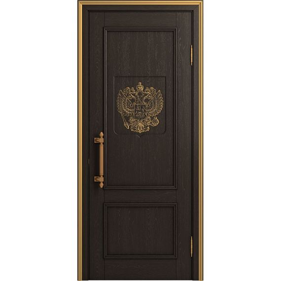 Межкомнатная дверь массив дуба Статус шоколад патина золото глухая
