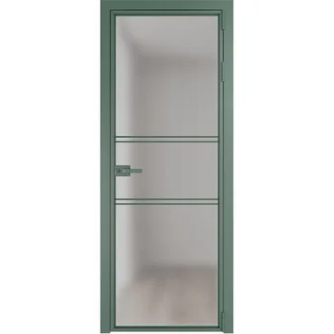 Алюминиевая межкомнатная дверь 2AX зелёный воск остеклённая