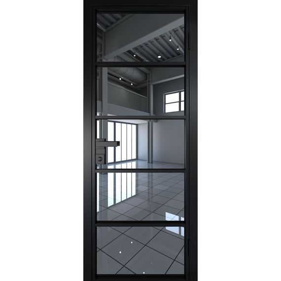 Межкомнатная алюминиевая дверь 14AG чёрная матовая RAL 9005 остеклённая