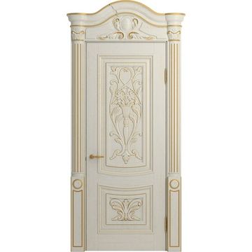 Дверь массив дуба Верона Ампир белая эмаль патина золото глухая