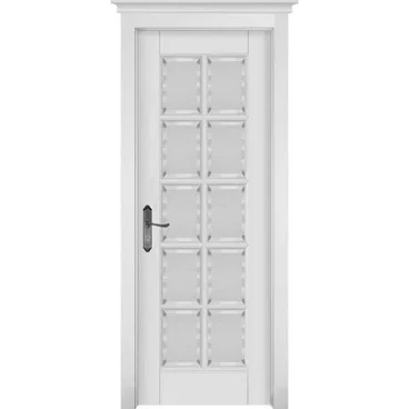 Межкомнатная дверь массив ольхи ОКА Лондон 2 белая эмаль остеклённая