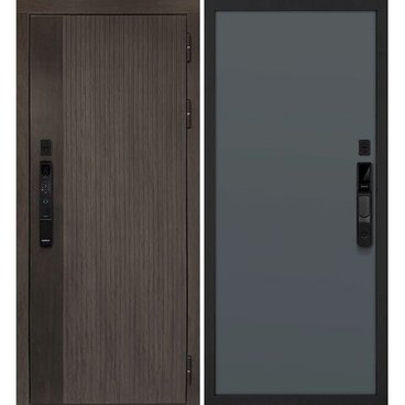 Входная дверь Вертикаль смарт дымчатый камень дуб морёный панель гладкая