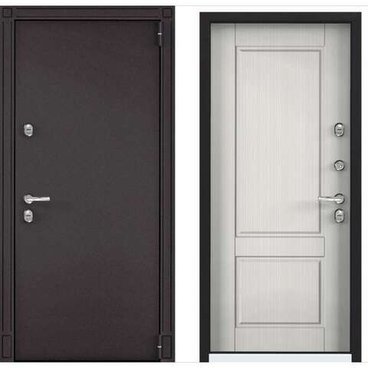 Входная стальная дверь Torex Snegir 55 MP букле коричневый ПВХ белый шамбори S55-NC-1