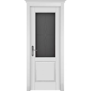 Межкомнатная дверь массив ольхи Элегия белая эмаль остекленная