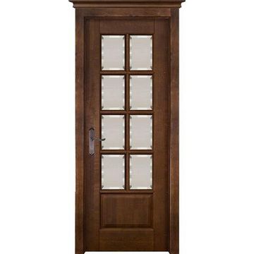 Межкомнатная дверь массив ольхи ОКА Лондон 1 античный орех остеклённая