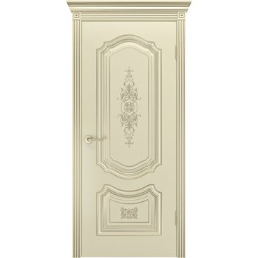 Межкомнатная дверь эмаль Соло R-0 В3 шампань патина белое золото глухая