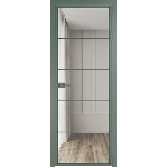 Алюминиевая межкомнатная дверь 5AX зелёный воск остеклённая