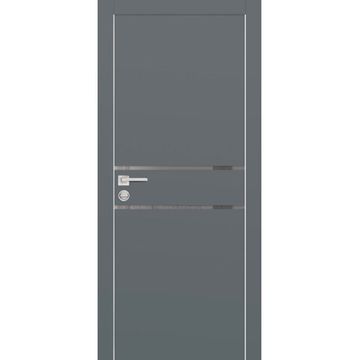 Межкомнатная дверь экошпон Profilo Porte PX-18 графит с алюминиевой кромкой с 4-х сторон стекло Lacobel серый