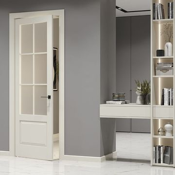 Межкомнатная дверь керамик NC 12 жемчужный остеклённая