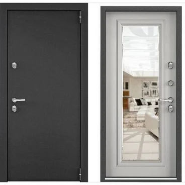 Входная дверь Snegir PRO MP темно-серый букле графит ПВХ бетон известковый S60-M с зеркалом