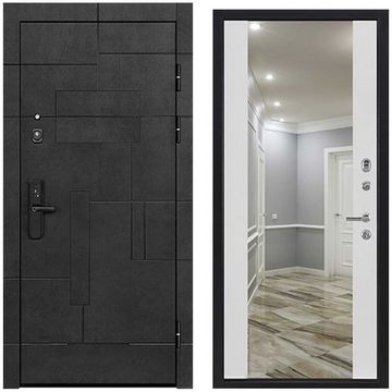 Входная стальная дверь Флагман Доминион ПВХ бетон чёрный панель зеркало INFINITY