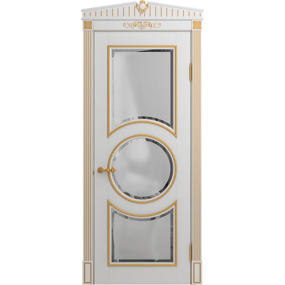 Межкомнатная дверь массив бука Viporte Лацио Амбиенте белая эмаль патина золото остекление 3