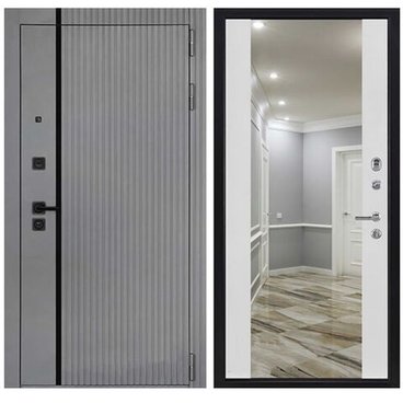 Входная дверь Президент Лайн ПВХ силк титан панель ПВХ белый снег с зеркалом