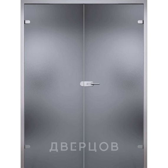 Фото стеклянной распашной двухстворчатой двери Лайт серое матовое с алюминиевой коробкой