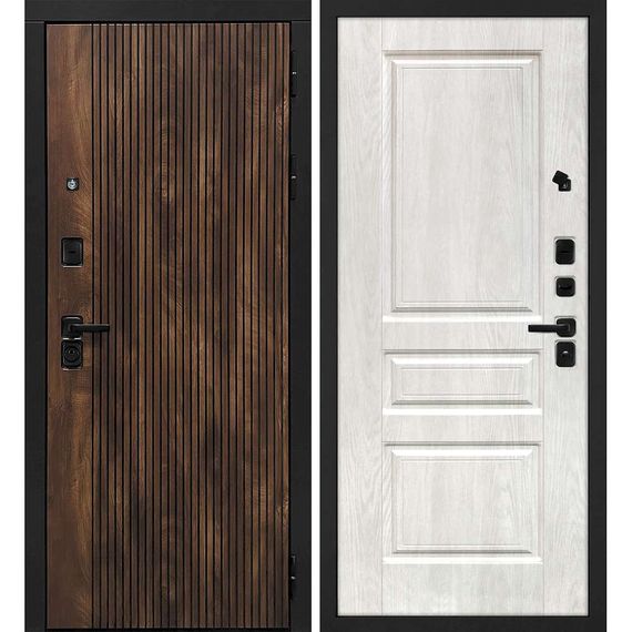 Входная дверь Лофт-1 дуб коньяк патина панель фрезерованная дуб жемчужный