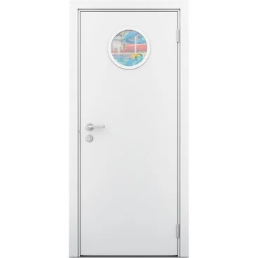 Влагостойкая дверь белая с иллюминатором