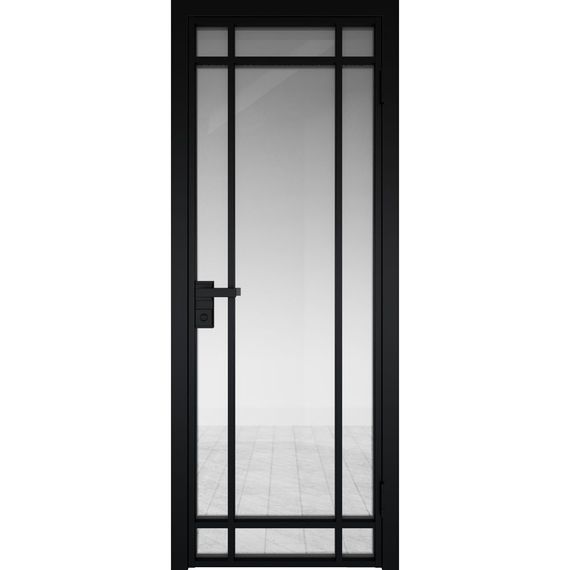 Межкомнатная алюминиевая дверь 5AG чёрная матовая RAL 9005 остеклённая
