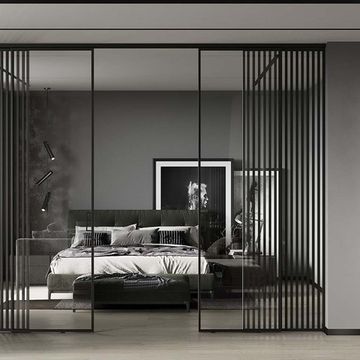 Алюминиевая стеклянная перегородка Классическая 1AG - 11AG черный матовый стекло прозрачное