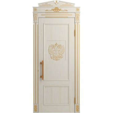 Межкомнатная дверь массив дуба Статус белая эмаль патина золото глухая