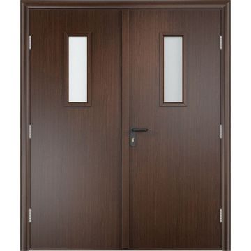 Дверь противопожарная деревянная двупольная ПВХ EI60 венге со стеклом