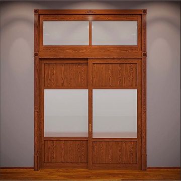 Раздвижная межкомнатная перегородка с фрамугой массив дуба цвет коньяк