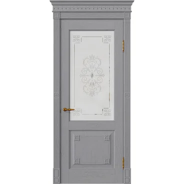 Межкомнатная дверь массив дуба Viporte Флоренция Декор серый жемчуг остеклённая