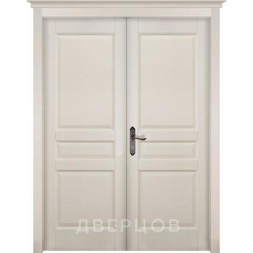 Межкомнатная распашная двустворчатая дверь массив ольхи ОКА Валенсия эмаль слоновая кость глухая