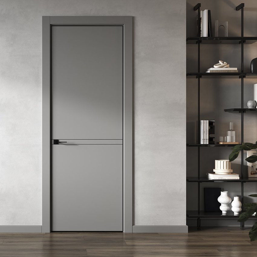 Фото межкомнатной двери керамик MN 3 серый глухая в интерьере