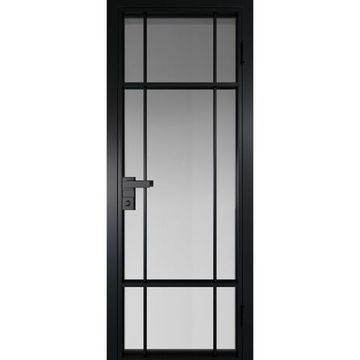 Межкомнатная алюминиевая дверь 8AG чёрная матовая RAL 9005 остеклённая