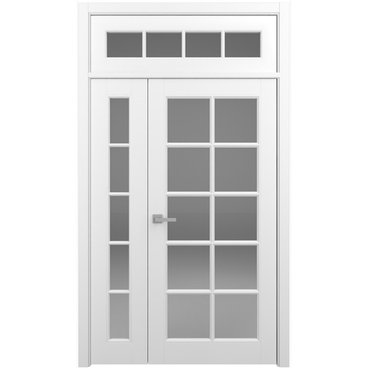 Полуторная дверь с верхней фрамугой Классика 5 белая со стеклом