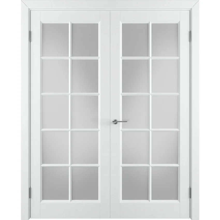 Фото двухстворчатой двери Аура белая эмаль со стеклом