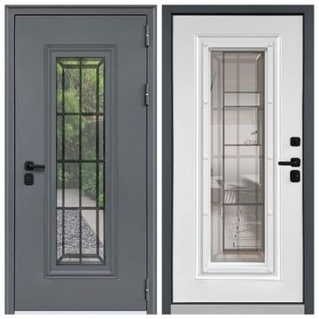 Входная уличная дверь RX-10 Термо муар RAL 7024 ПВХ белый матовый