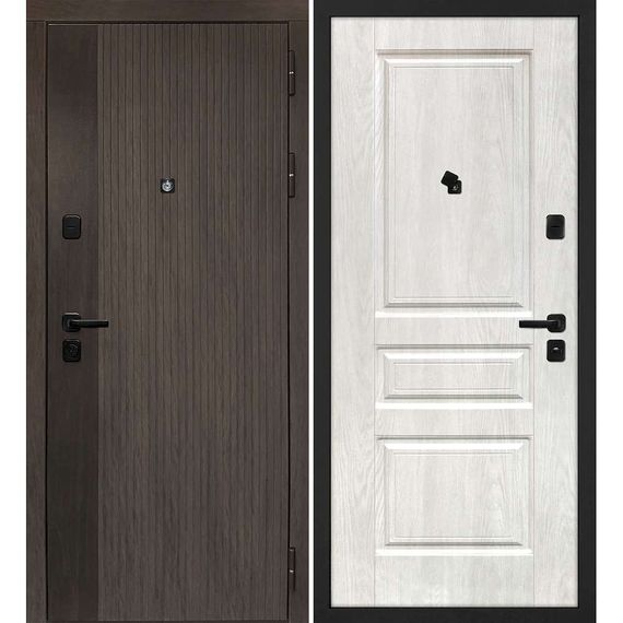 Входная дверь Вертикаль дымчатый камень дуб морёный панель фрезерованная дуб жемчужный