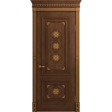 Межкомнатная дверь массив дуба Viporte Монако кофе патина золото глухая
