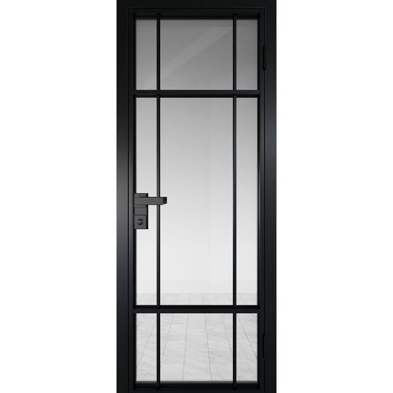 Межкомнатная алюминиевая дверь 8AG чёрная матовая RAL 9005 остеклённая