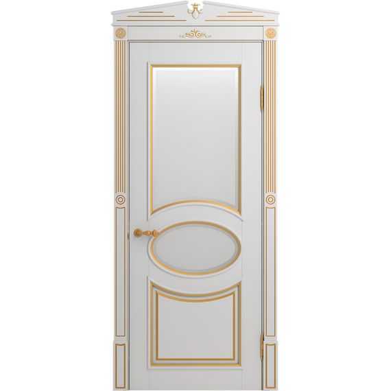 Межкомнатная дверь массив бука Viporte Лацио белая эмаль патина золото остеклённая