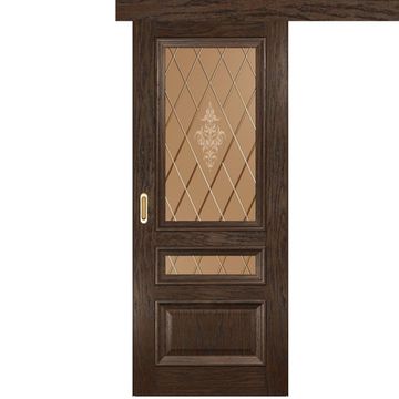 Межкомнатная одностворчатая дверь купе шпон Luxor Фараон 2 дуб морёный со стеклом