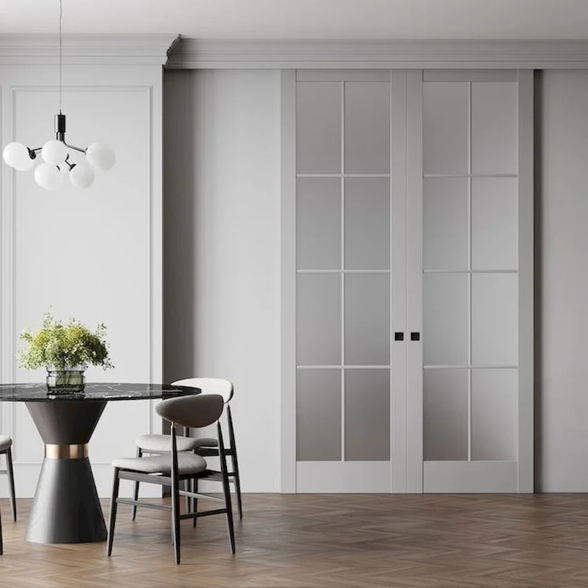 Раздвижная двустворчатая дверь Profil Doors 3.1.2 (р.8) PD вайт остеклённая