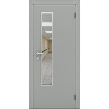 Влагостойкая дверь серая остеклённая модель 1