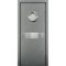 Маятниковая влагостойкая дверь Kapelli серый RAL 7040 с иллюминатором и отбойной пластиной посередине