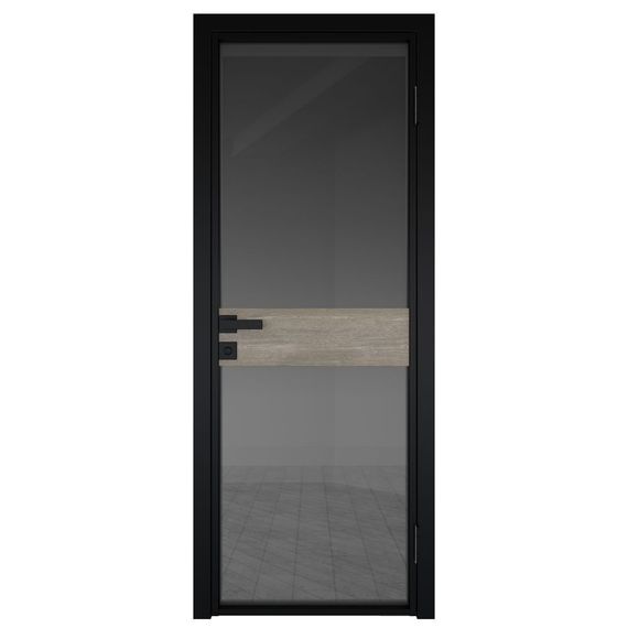 Межкомнатная дверь алюминиевая Profil Doors 6AG чёрная матовая RAL9005 остеклённая со вставкой