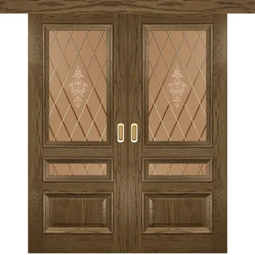 Межкомнатная двустворчатая дверь купе шпон Luxor Фараон 2 светлый морёный дуб со стеклом