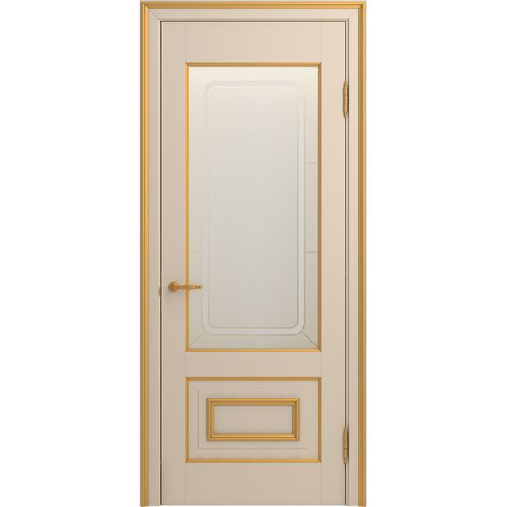 Межкомнатная дверь массив бука Viporte Неаполь ваниль патина золото остеклённая